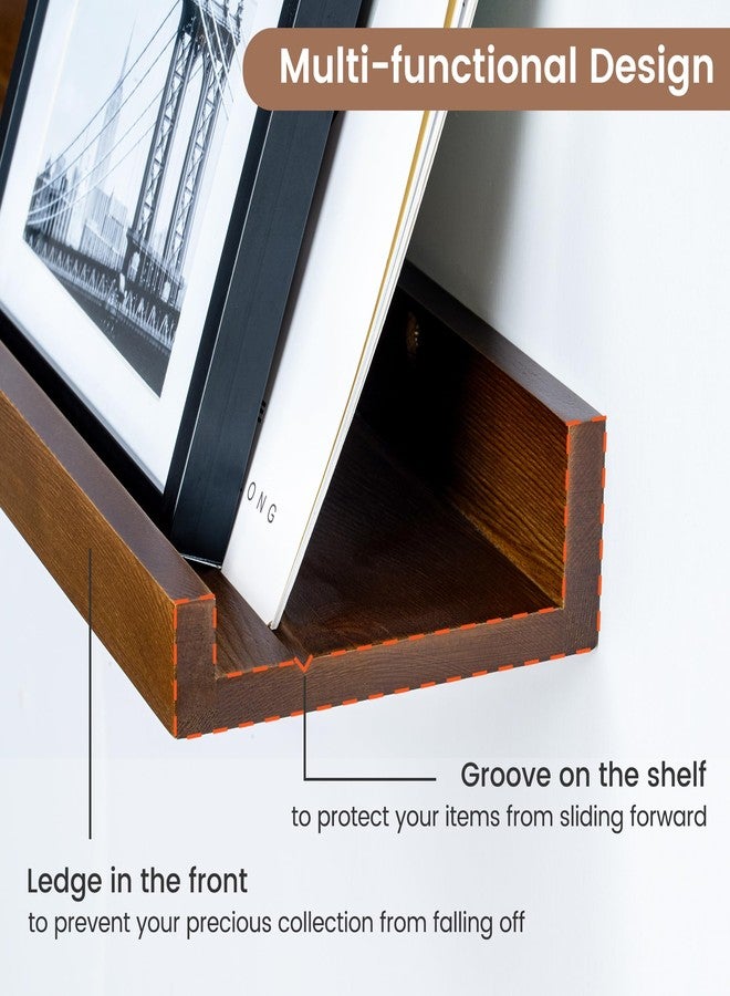 FLYJOE Picture Ledge Wall Shelves 36 inch Width Set of 2, Solid Pine Wood Rustic Floating Ledge Shelves for Wall for Kids' Room Bedroom Kitchen Bathroom Living Room Nursery Display Wall Decor, Walnut - Image 3
